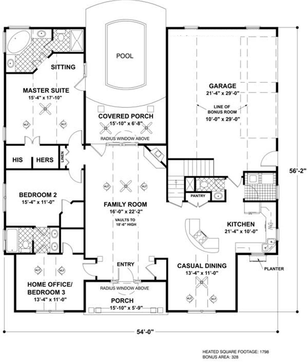 Floor Plan First Story of Traditional Plan #109-1005